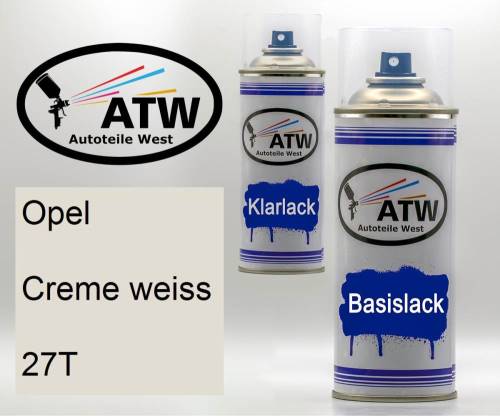 Opel, Creme weiss, 27T: 400ml Sprühdose + 400ml Klarlack - Set, von ATW Autoteile West.